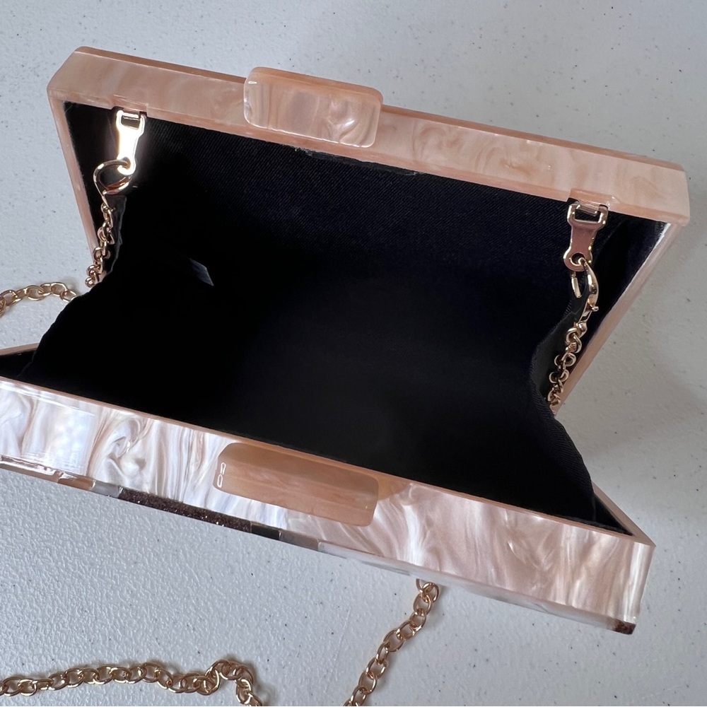 Acrylic Clutch Crossbody Bag Detachable Chain Strap Brown Black Wave Pattern - Picture 9 of 14